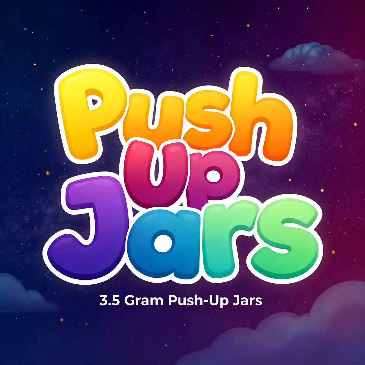 MylarPac 3.5G Push Pop-Up Jars featuring colorful cartoon logo design