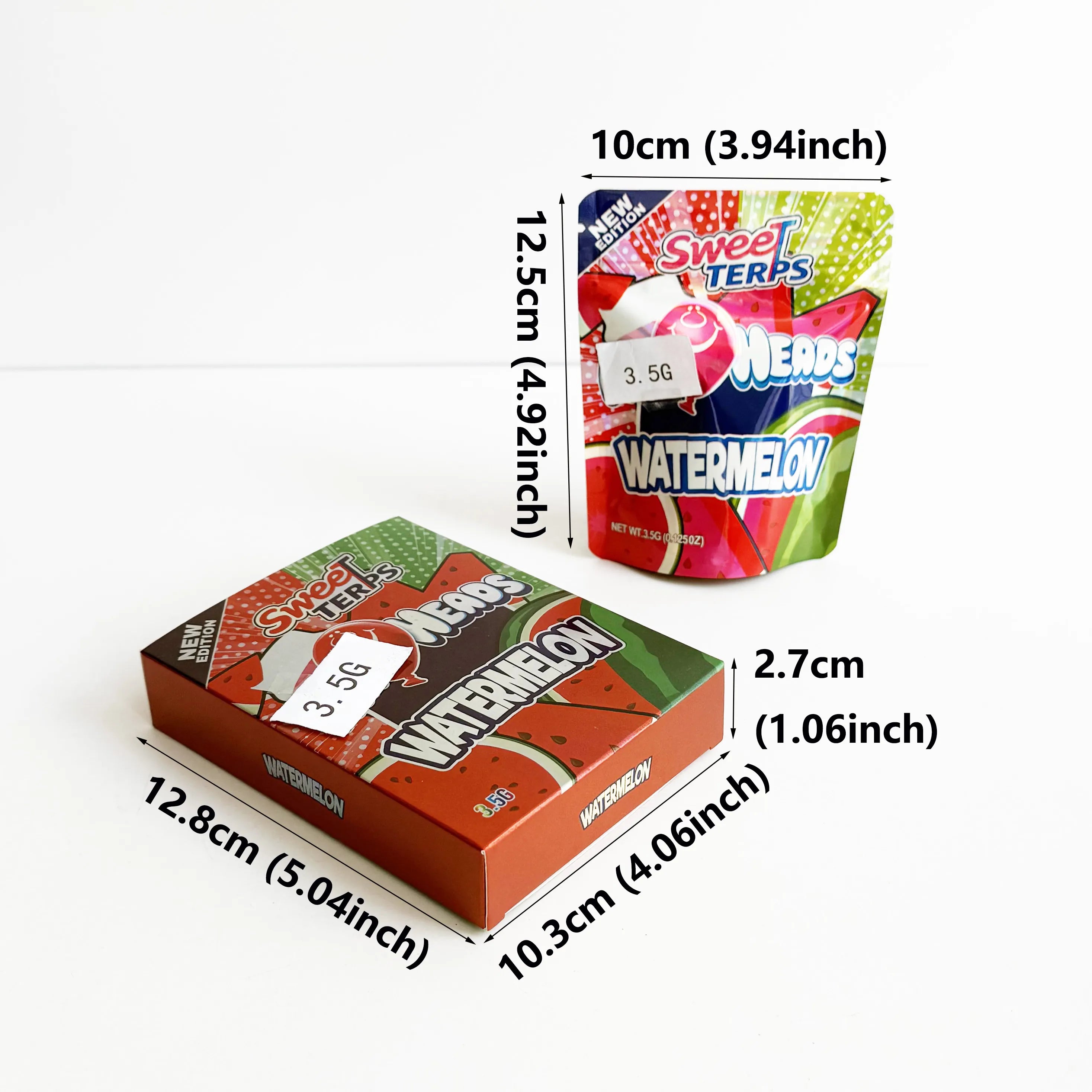 Cherry Mylar Bags 3.5g Smell Proof Foil Ziplock Pouches with Boxes Matching Packaging Set 10 Pack