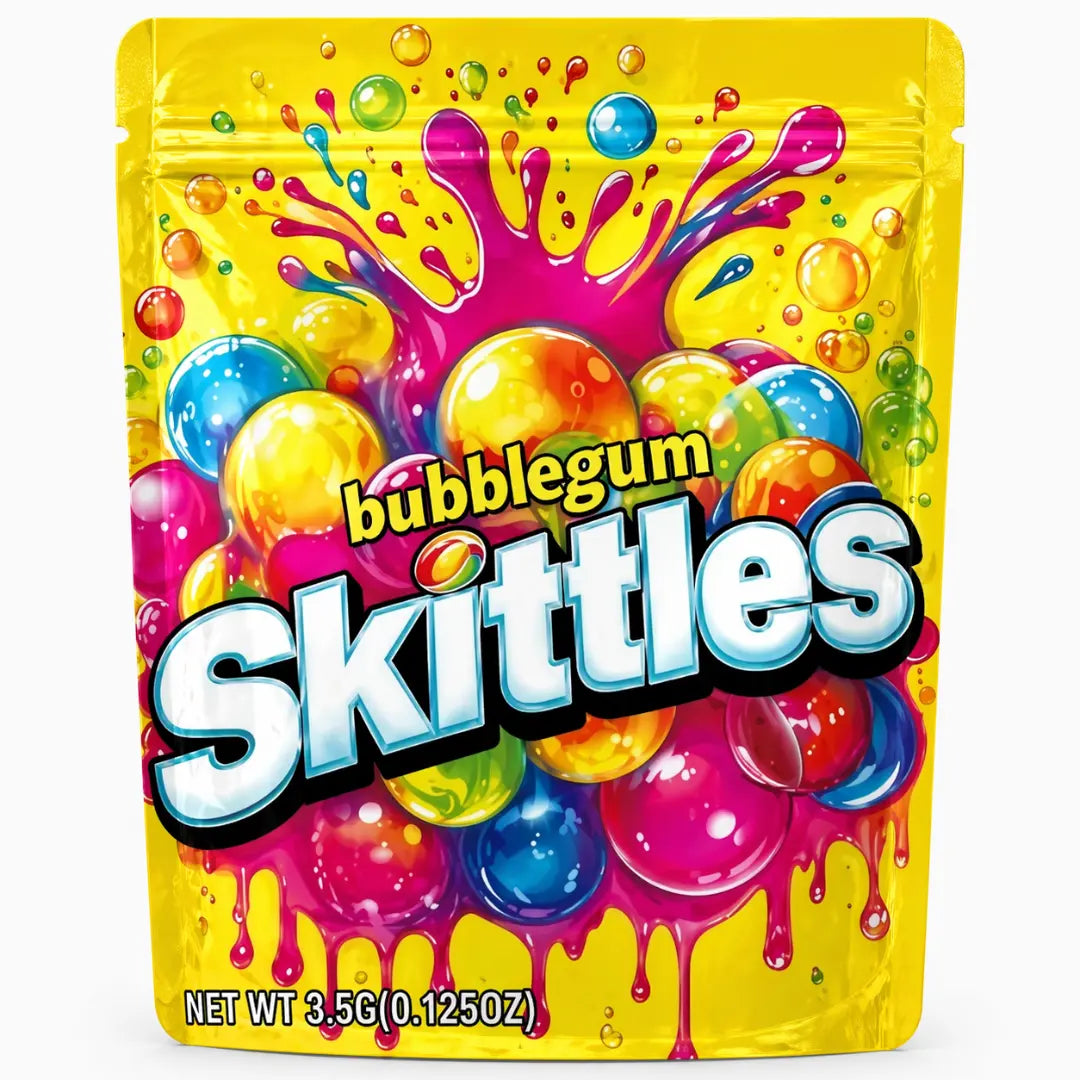 50 Pack 3.5g Mylar Bags – Bubblegum Candy Style Smell Proof Resealable Ziplock Pouches | Colorful Sweet Packaging