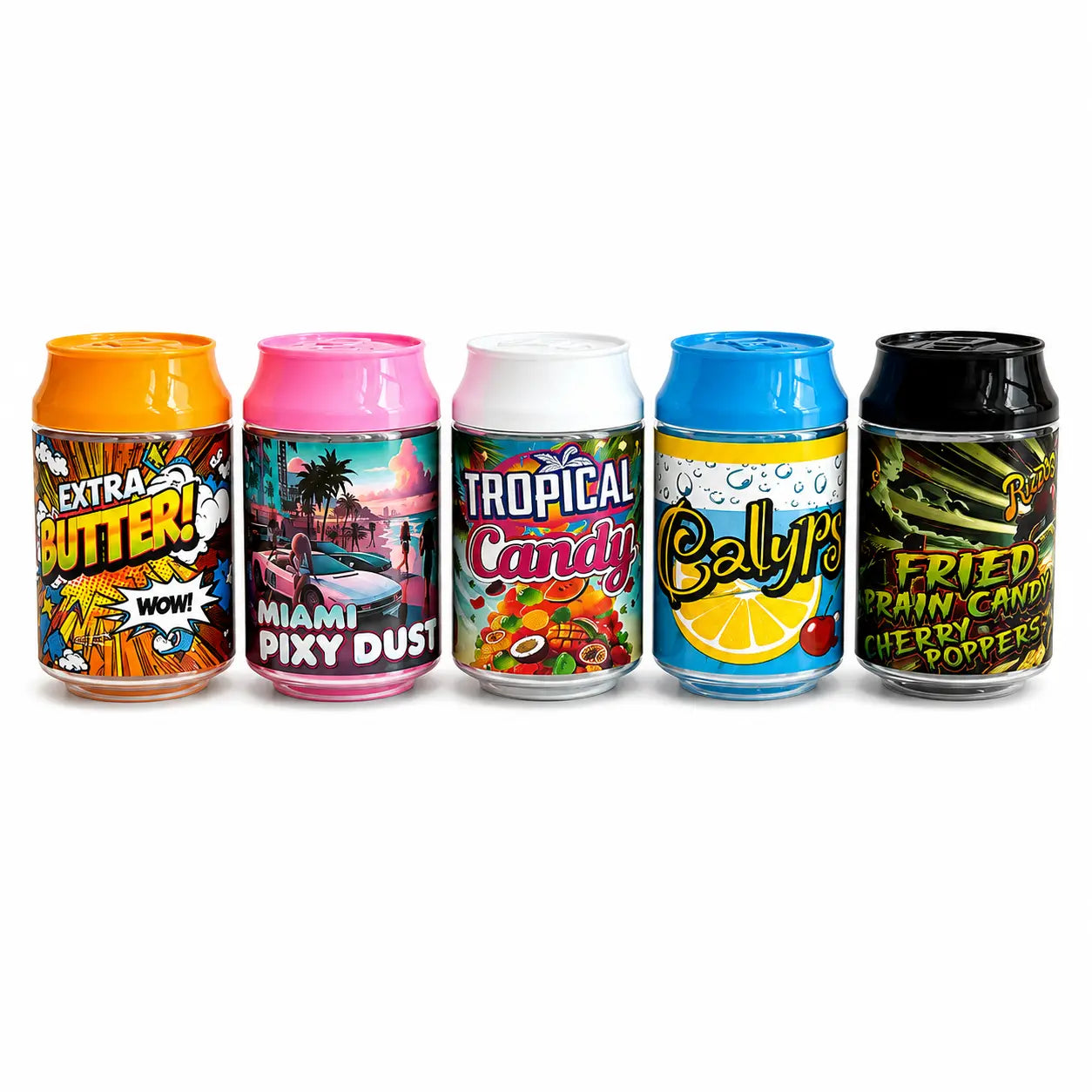 10 Pcs 100ml Soda Can PET Jars | 5 Mixed Candy & Tropical Designs Reusable Storage Containers with Screw Lids