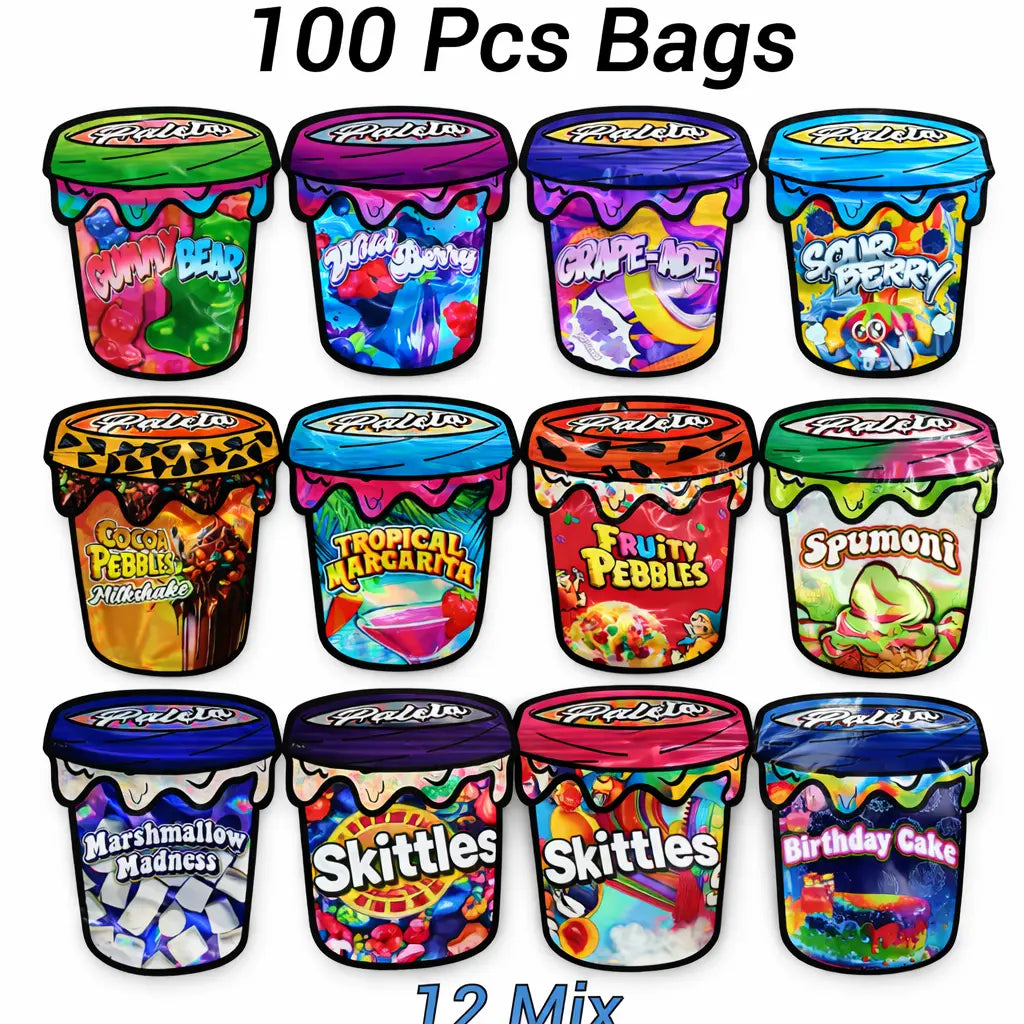 100 Pack 3.5g Mylar Bags Smell Proof Ziplock Pouches – 12 Mix Candy Jar Style Packaging Bags
