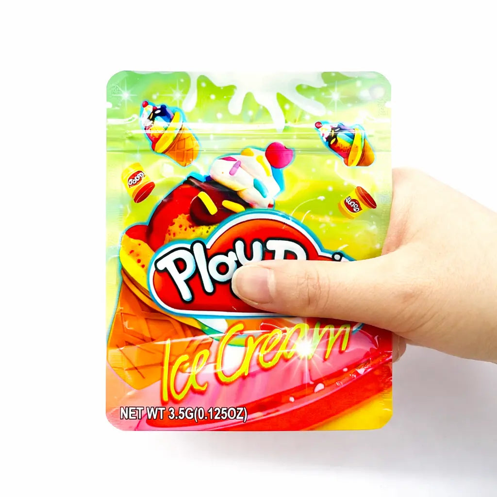 10pcs 3.5g Mylar Bags Ice Cream Design Smell Proof Resealable Ziplock Stand Up Pouches for Candy Packaging