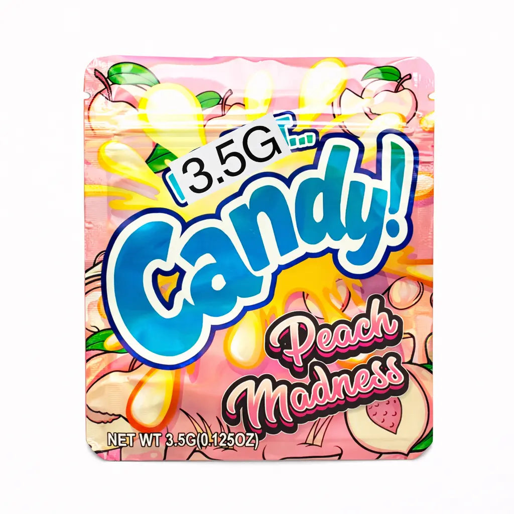 10pcs 3.5g Mylar Bags Peach Candy Design Smell Proof Resealable Ziplock Stand Up Pouches for Candy Packaging