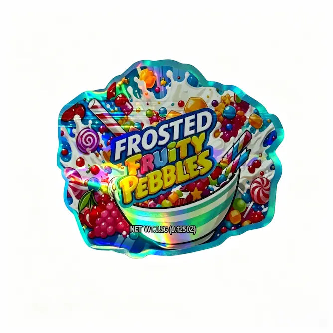 Die Cut Mylar Bags 3.5g - 50 Pcs Frosted Fruity Pebbles Smell Proof BagsMylar Bags
