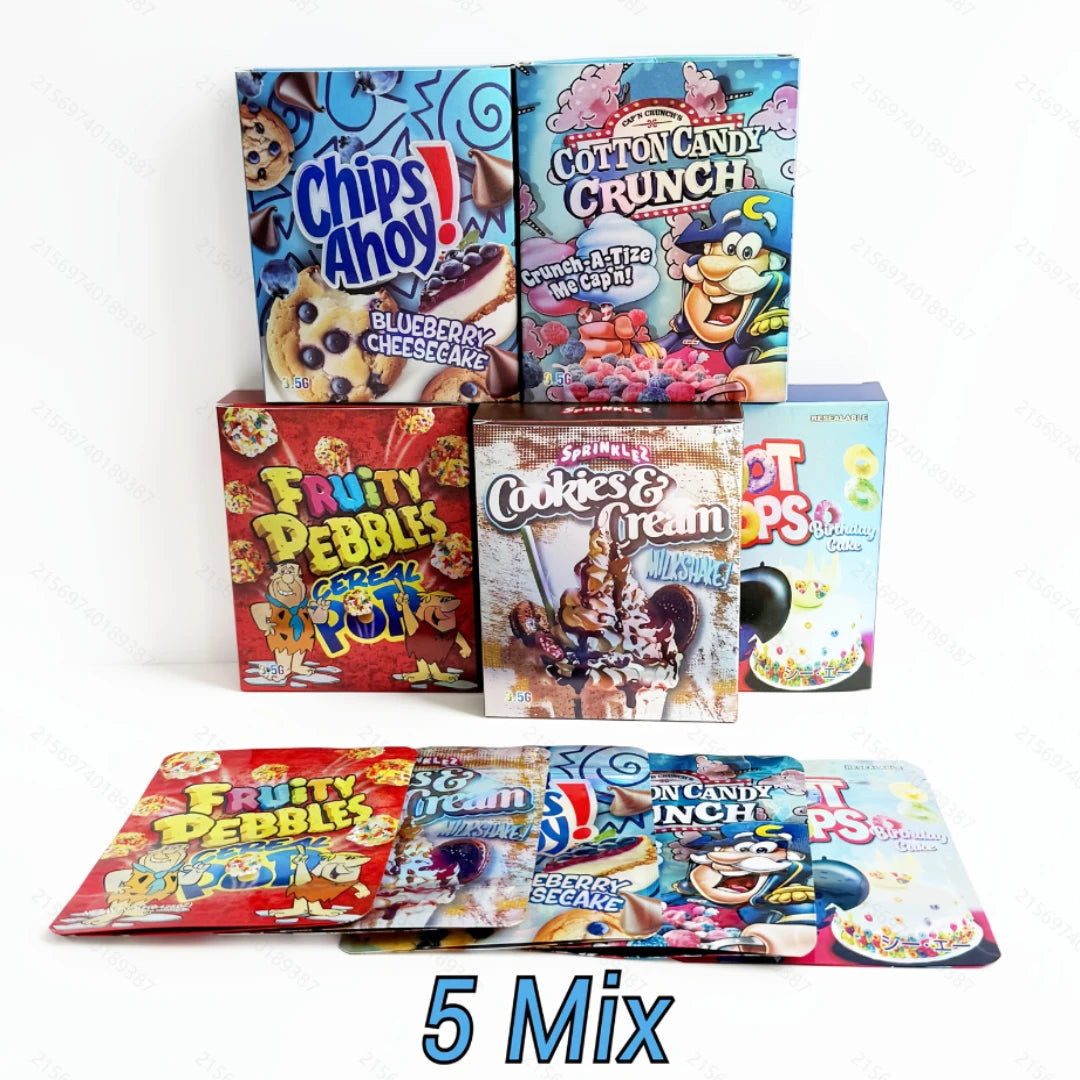 20pcs Mylar Bag & Box Combo Set 5 Mixed Designs Smell Proof Ziplock Food Storage Pouch Resealable Foil Packaging