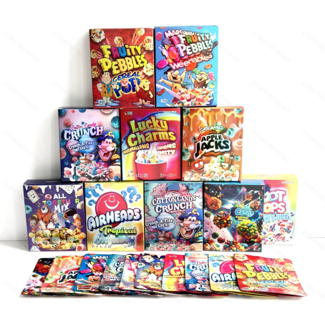 10 Pack Mylar Bag & Box Set 3.5g Smell Proof Foil Ziplock Pouch with Matching Packaging Boxes Bulk Bundle
