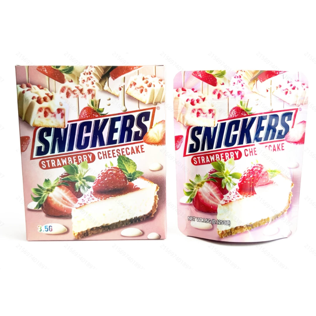 3.5g Mylar Bags Strawberry Cheesecake Design Smell Proof Foil Ziplock Pouches with Boxes Packaging Set 10 Pack