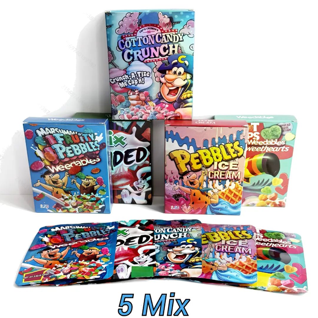 3.5g mylar bags and boxes 5 mixed designs