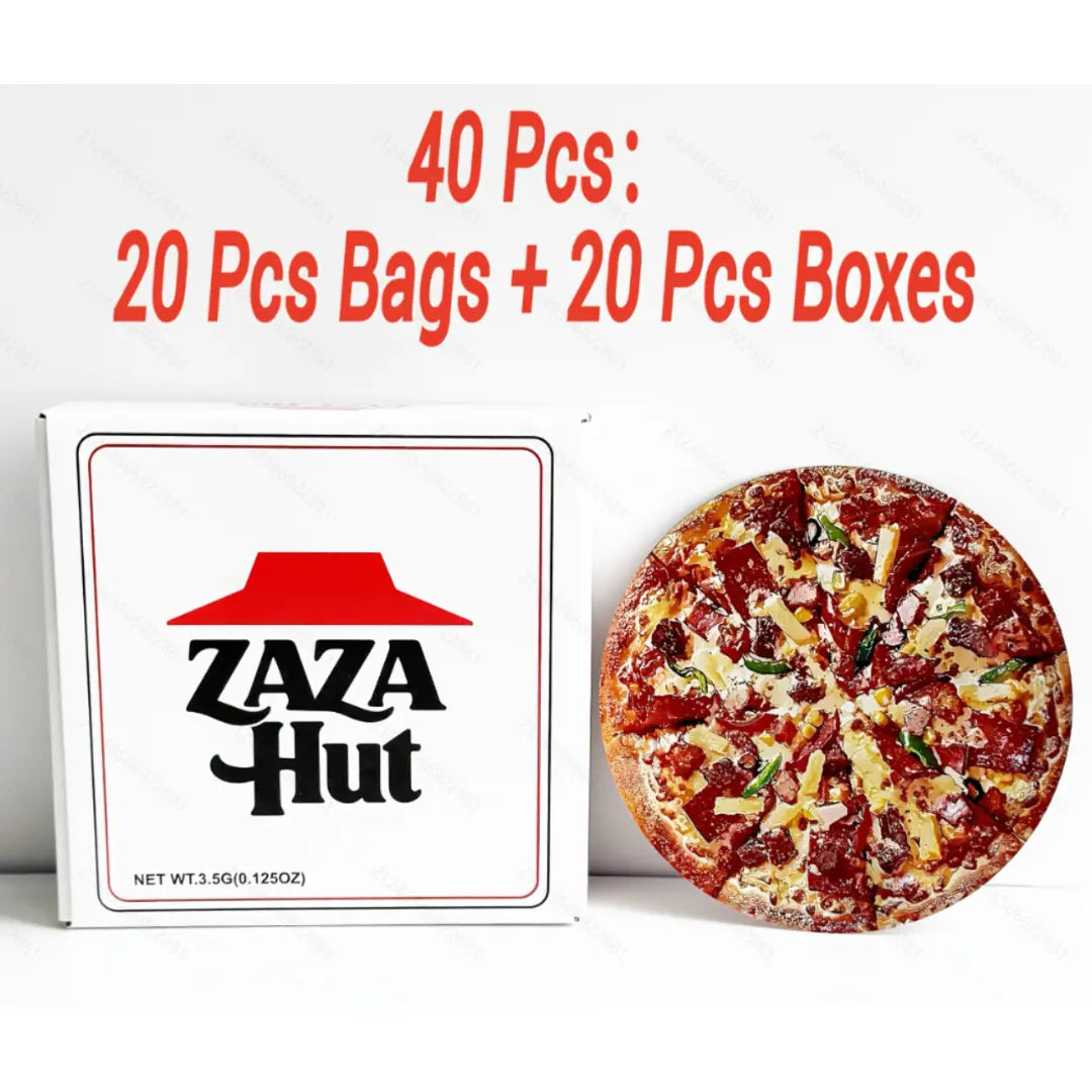 20 Set Pizza Style 3.5g Mylar Bags with Boxes – Smell Proof Round Ziplock Pouch Packaging | Food Theme Combo (20 Bags + 20 Boxes)