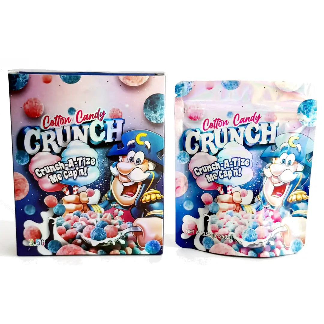 10 Pack 3.5g Mylar Bags with Matching Boxes Smell Proof Ziplock Foil Packaging Cotton Candy Crunch Style