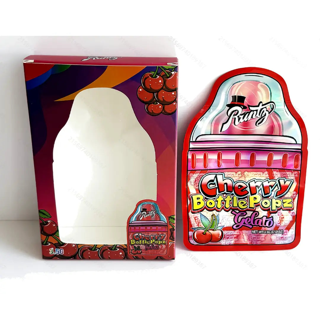 10 Pack 3.5g Mylar Bags with Matching Boxes Smell Proof Ziplock Foil Packaging Cherry Drink Style Design