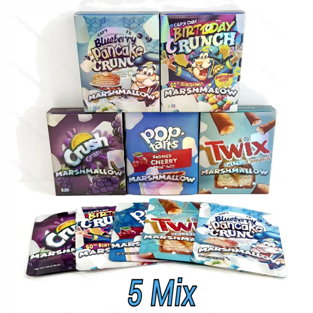10 Pack 3.5g Mylar Bag & Box Set – 5 Mixed Designs Smell Proof Resealable Pouches with Matching Boxes