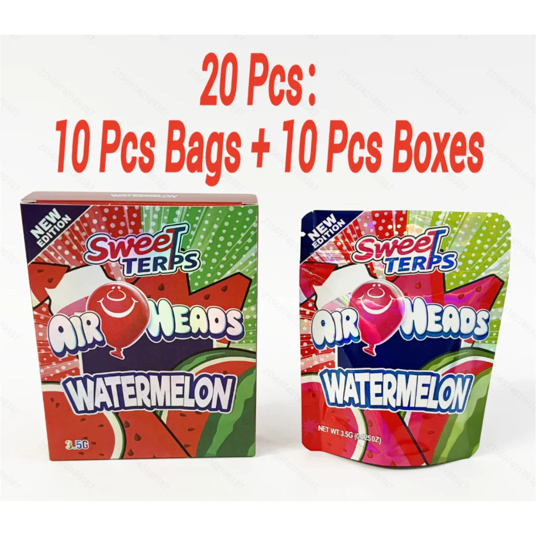 10 Pack 3.5g Mylar Bag & Box Set – Watermelon Design Smell Proof Resealable Packaging with Display Boxes
