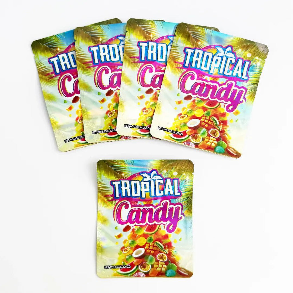 Tropical Candy Fruit Mylar Bags Front and Back View