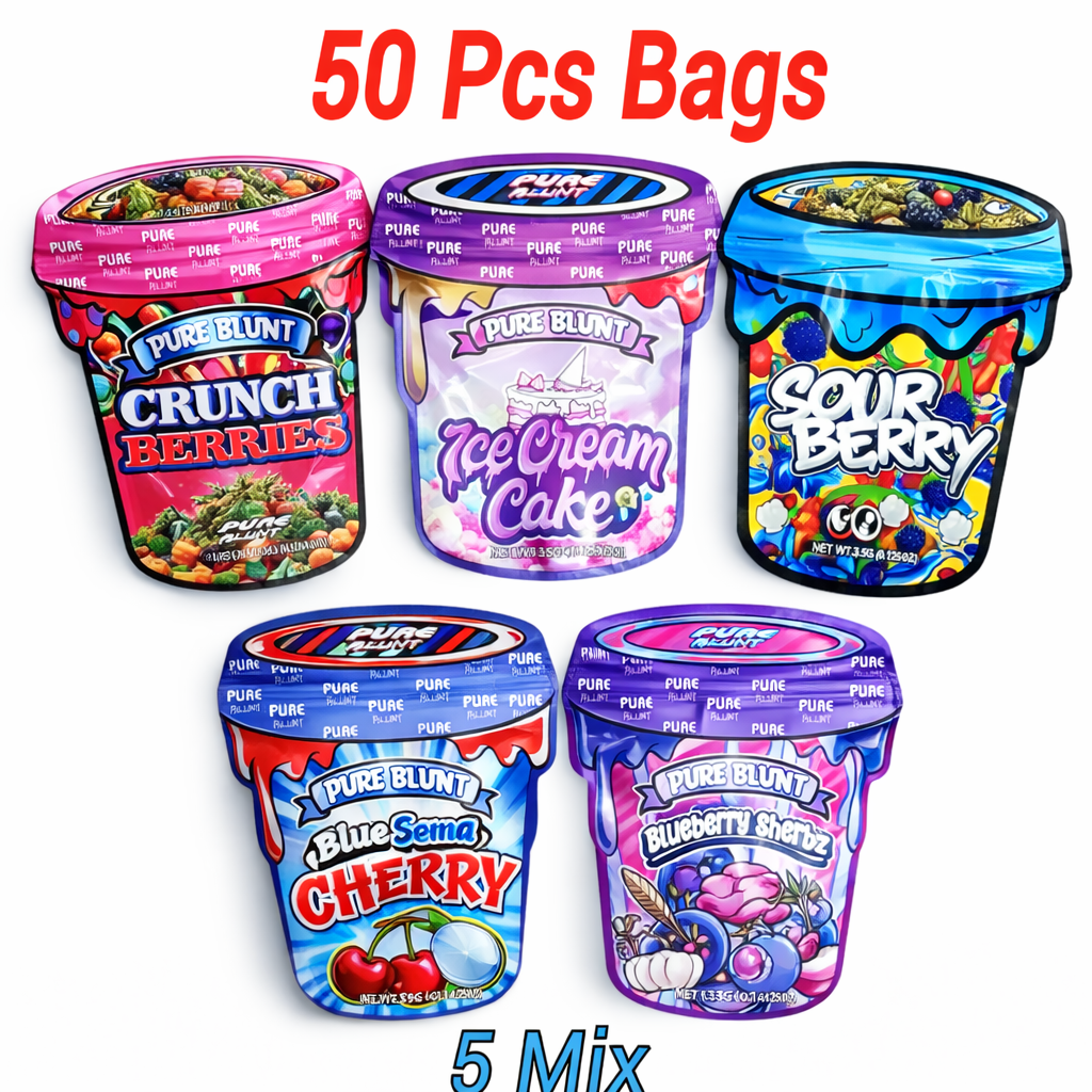 50PCS Resealable Mylar Bags Smell Proof Stand Up Pouch Food Storage Bags 5 Styles Mixed Pack