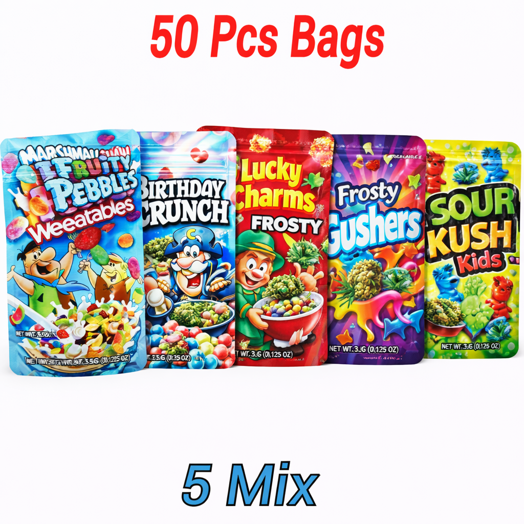 50 Pack Mylar Bags Smell Proof Foil Ziplock Bags Resealable Stand Up Food Storage Pouches