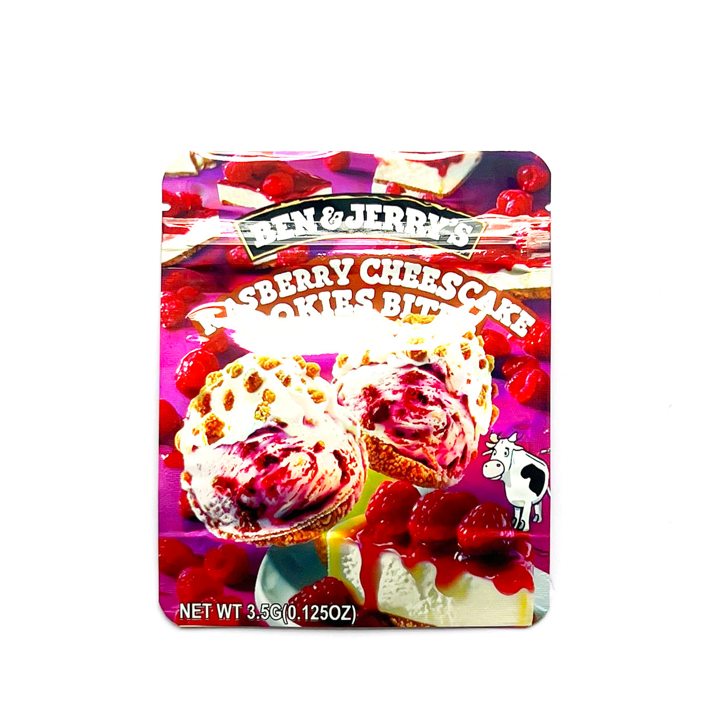 Raspberry Cheesecake Mylar Bags 10 Pack – Smell Proof 3.5g Ziplock Stand Up Foil Pouches, Sweet Dessert Design