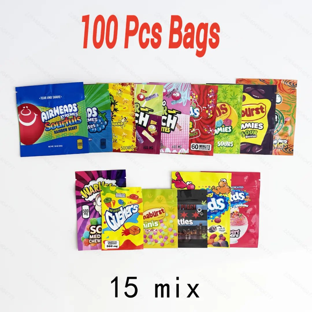 3.5g mylar bags 100 pack 15 mixed designs smell proof ziplock packaging bags