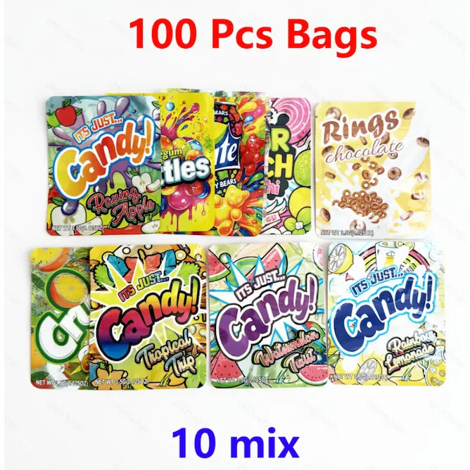 100 Pcs Mylar Bags Mix Candy Packaging Resealable Zip Lock Storage Pouches 3.5gMylar Bags