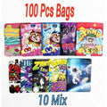 100 Pack 3.5g Mylar Bags 10 Cartoon Designs Smell Proof Ziplock Pouches