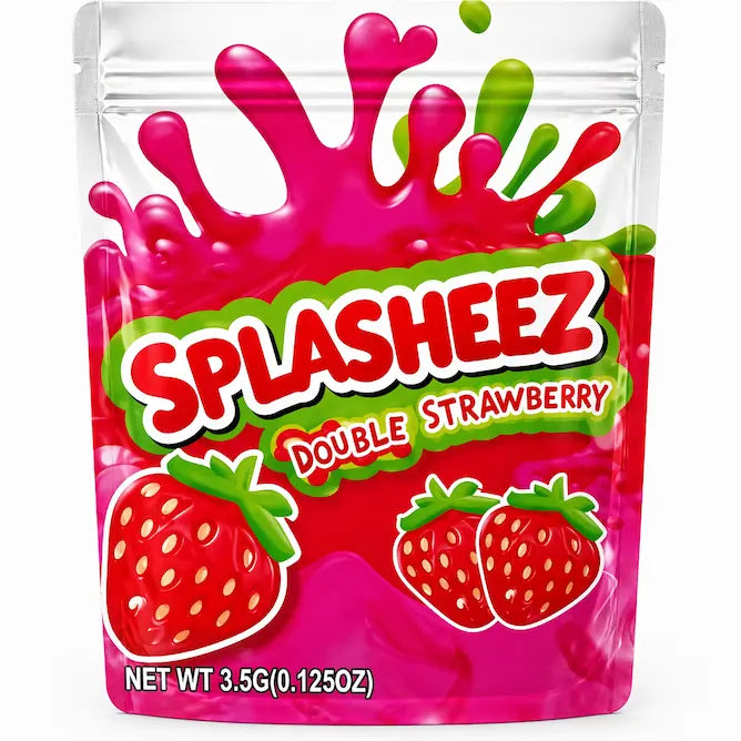 50 Pack 3.5g Mylar Bags Strawberry Splash Style Smell Proof Resealable Ziplock PouchesMylar Bags