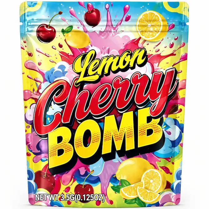 50 Pack 3.5g Mylar Bags – Lemon Cherry Splash Style Smell Proof Resealable Ziplock PouchesMylar Bags