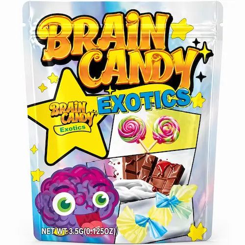 50 Pack 3.5g Mylar Bags – Brain Candy Exotics Smell Proof Resealable Ziplock PouchesMylar Bags
