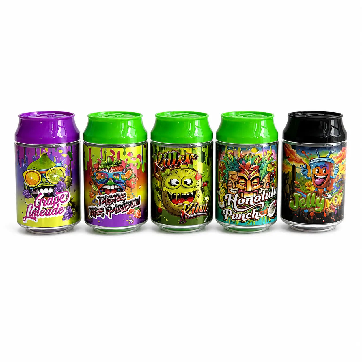 10 Pcs 100ml Soda Can PET Jars | 5 Mixed Tropical & Fruit Designs Reusable Storage Containers with Screw Lids