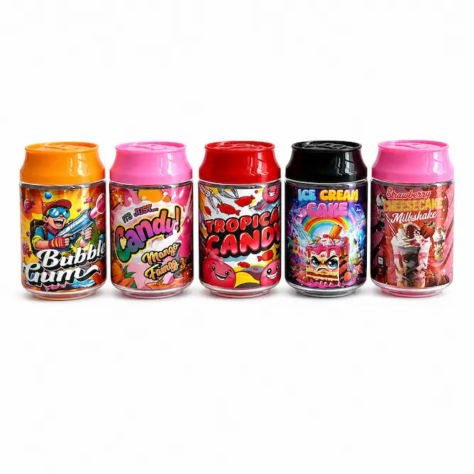 10 Pcs 100ml Soda Can PET Jars | 5 Mixed Candy & Dessert Designs