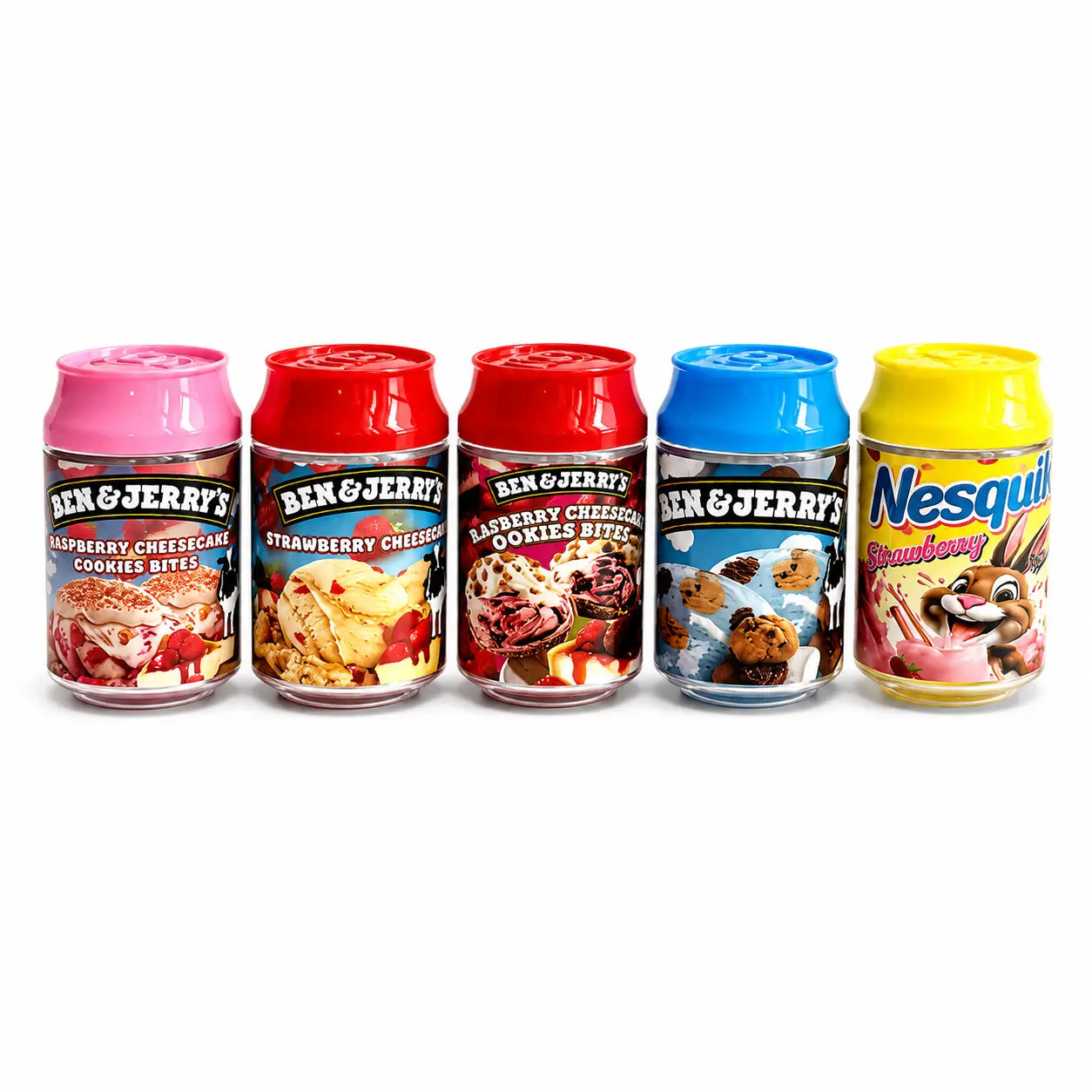 10 Pcs 100ml Soda Can PET Jars | 5 Mixed Ice Cream & Dessert Designs Reusable Storage Containers with Screw Lids