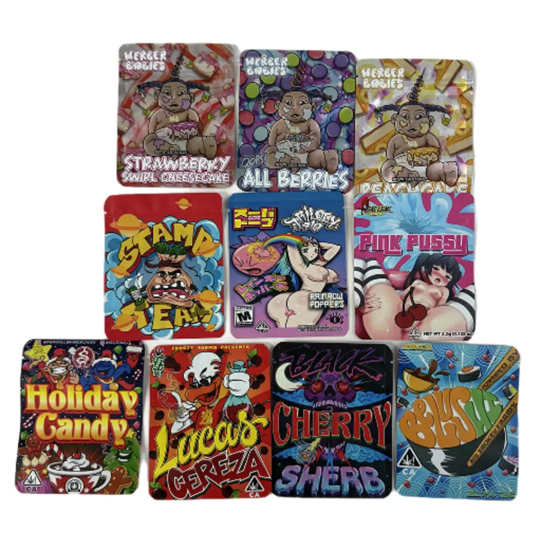 100 pack 3.5g mylar bags premium street art candy style packaging