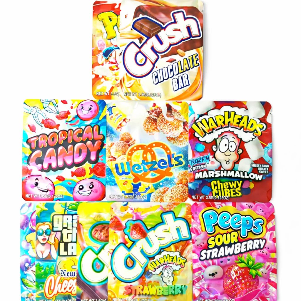 3.5g mylar bags mixed designs smell proof packaging