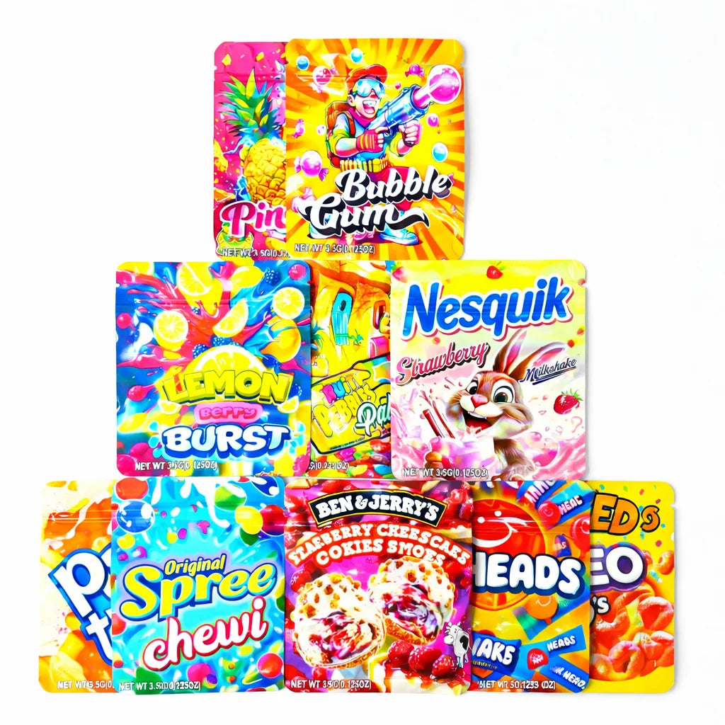 3.5g mylar bags smell proof candy pouches