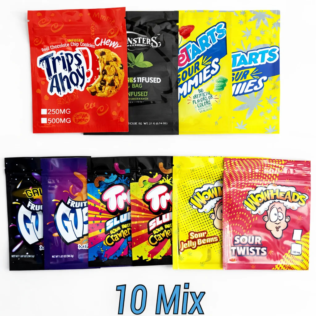 3.5g mylar bags 100 pack 10 mixed designs smell proof ziplock pouches