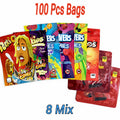 100 Pack 3.5g Mylar Bags 8 Mixed Designs Smell Proof Ziplock Pouches
