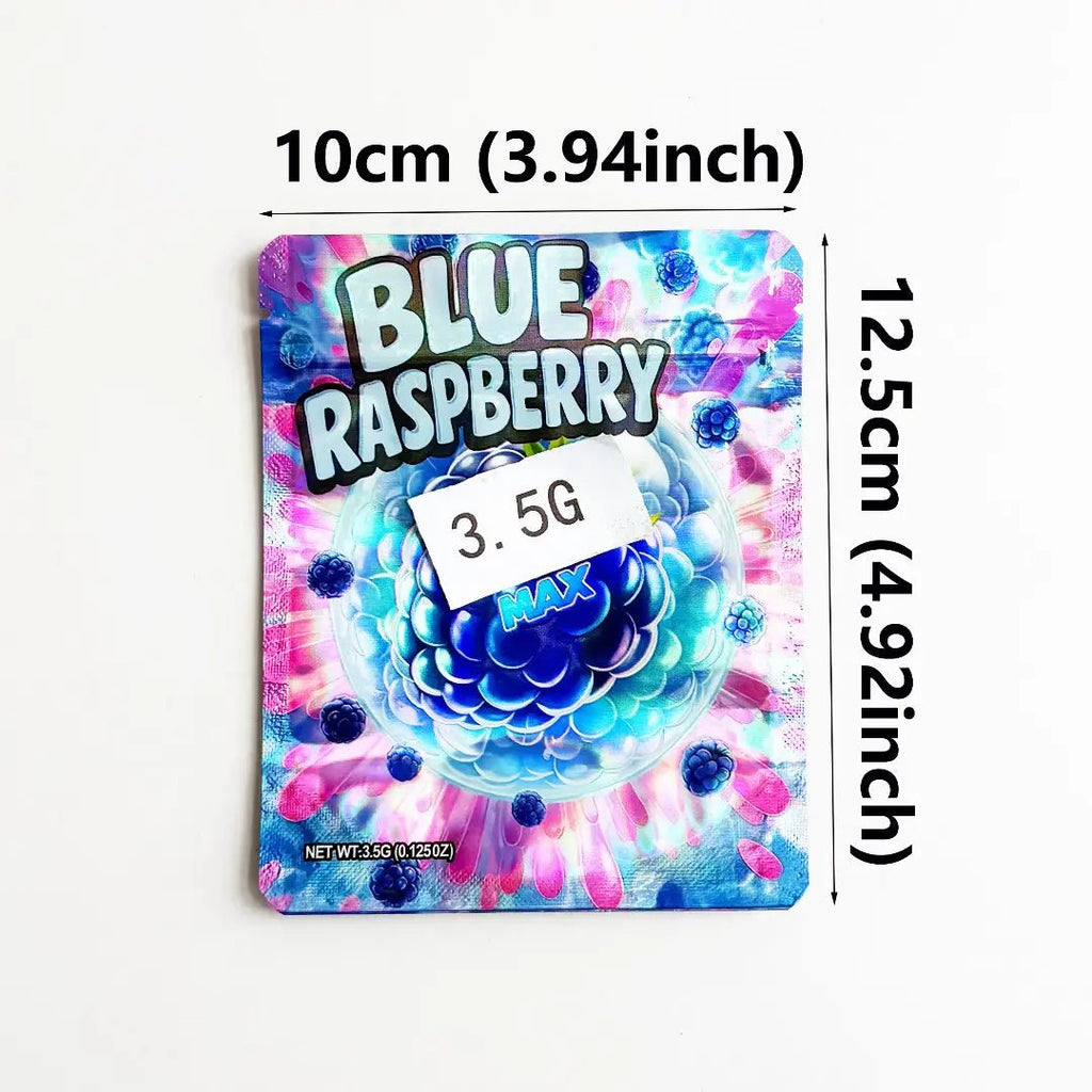 3.5g Stand Up Mylar Pouch Blue Raspberry Packaging Design