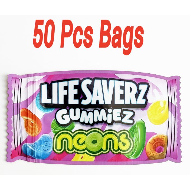 3.5g mylar bags 50 pack gummy ring design smell proof ziplock bags