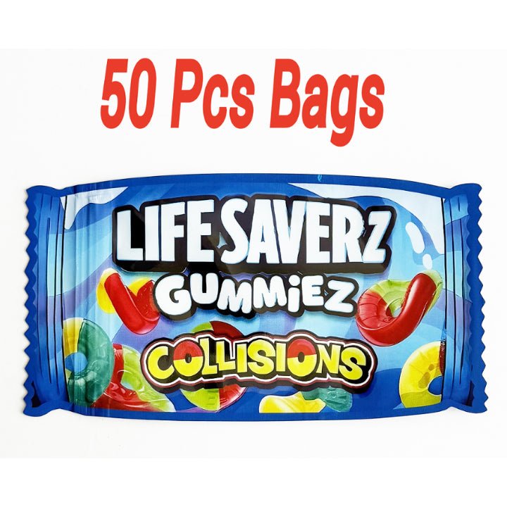 3.5g mylar bags 50 pack mixed gummy design smell proof ziplock bags