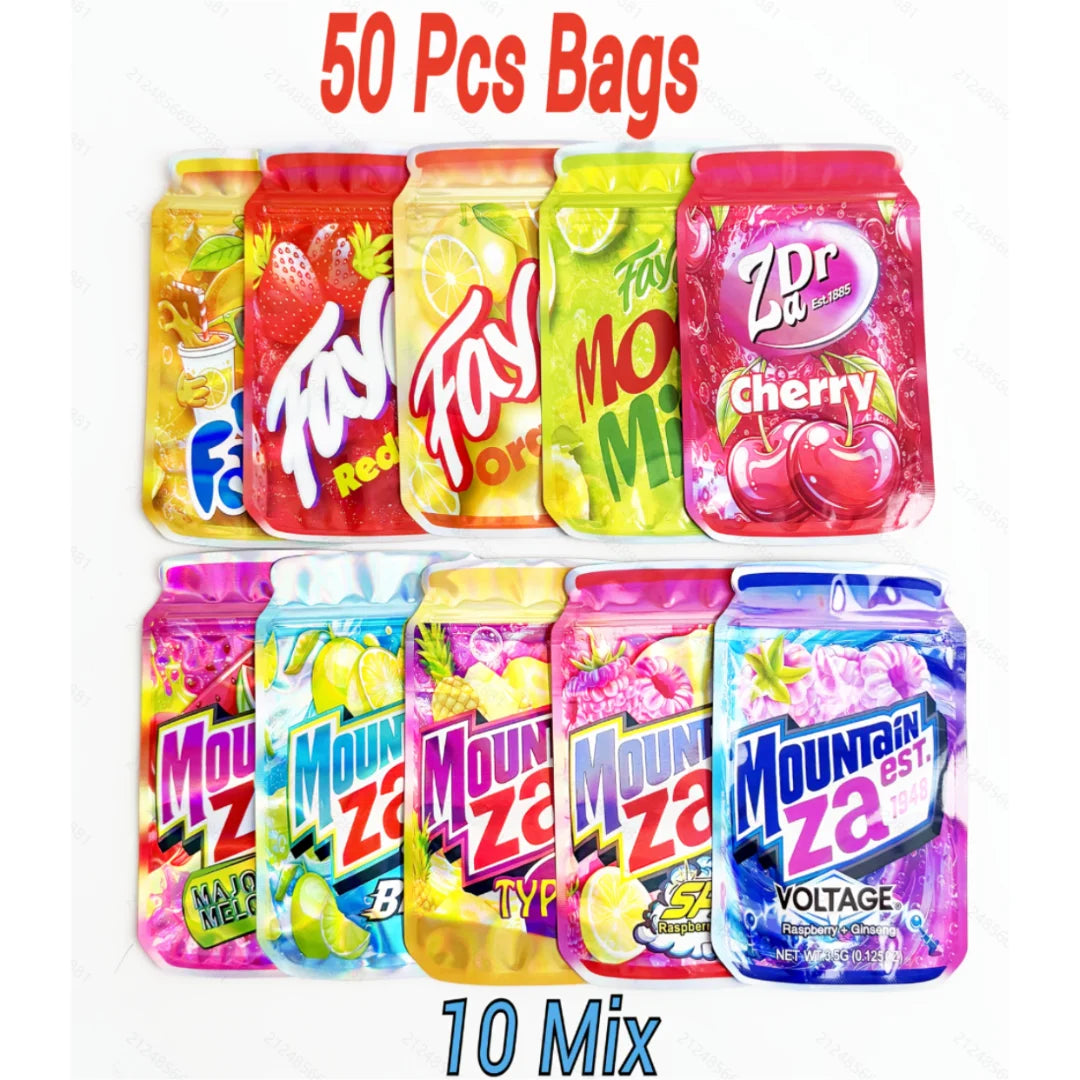 3.5g mylar bags 10 mix soda can style smell proof ziplock bags