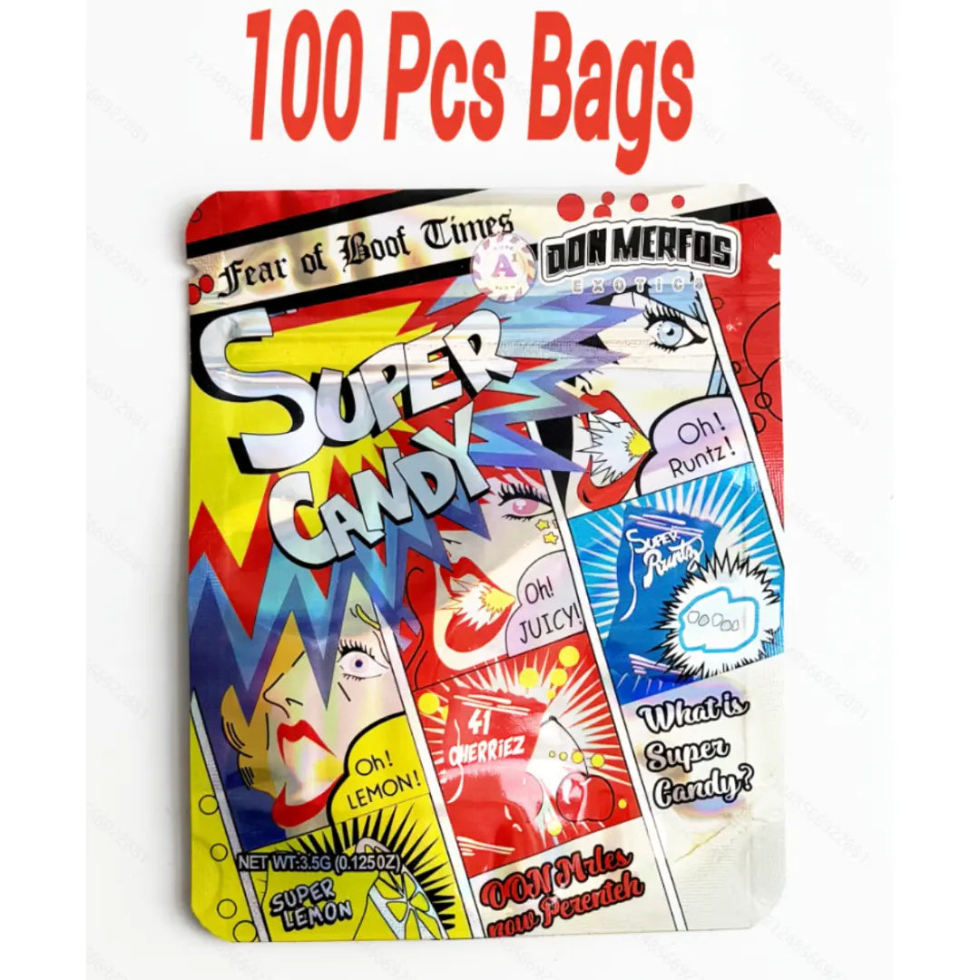 3.5g mylar bags super candy comic style smell proof ziplock bags