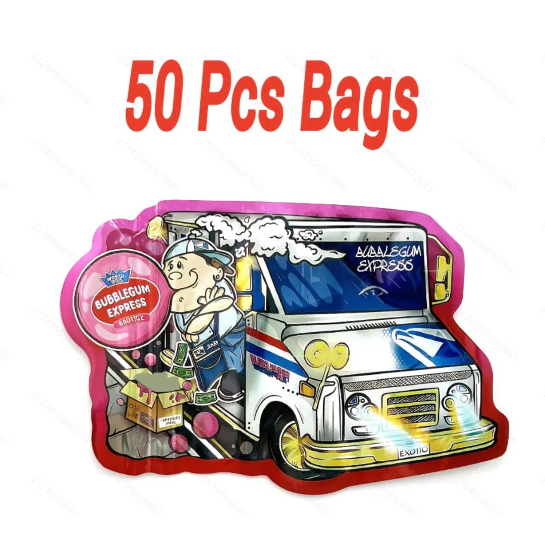 die cut mylar bags cartoon delivery truck style smell proof ziplock bags