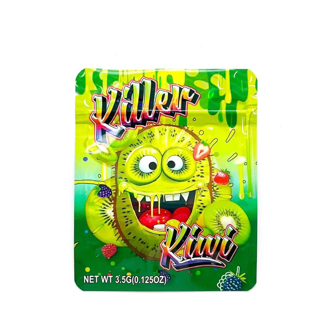 10 Sets Killer Kiwi Mylar Bag & Box Combo | 3.5g Smell Proof Ziplock Packaging Set | Custom Candy Style Packaging - MylarPac Shop