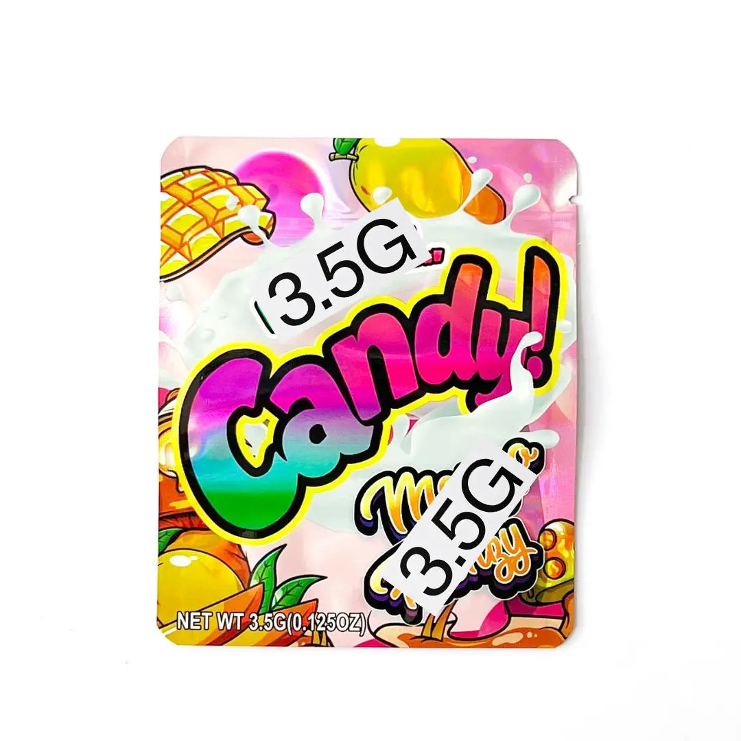 10pcs 3.5g Mylar Bags Mango Candy Design Smell Proof Resealable Ziplock Stand Up Pouches for Candy Packaging