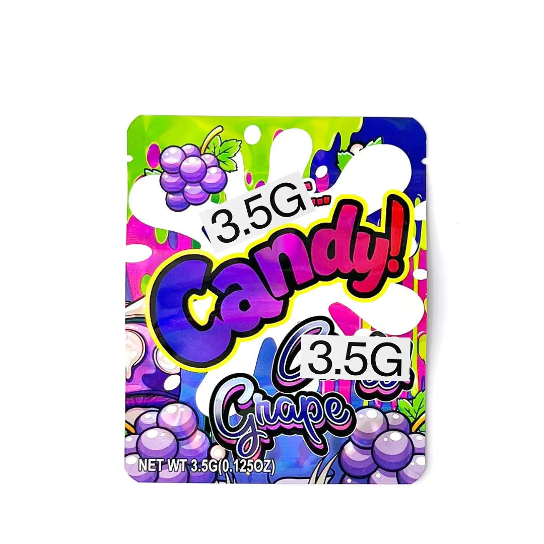 10pcs 3.5g Mylar Bags Grape Candy Design Smell Proof Resealable Ziplock Stand Up Pouches for Candy Packaging