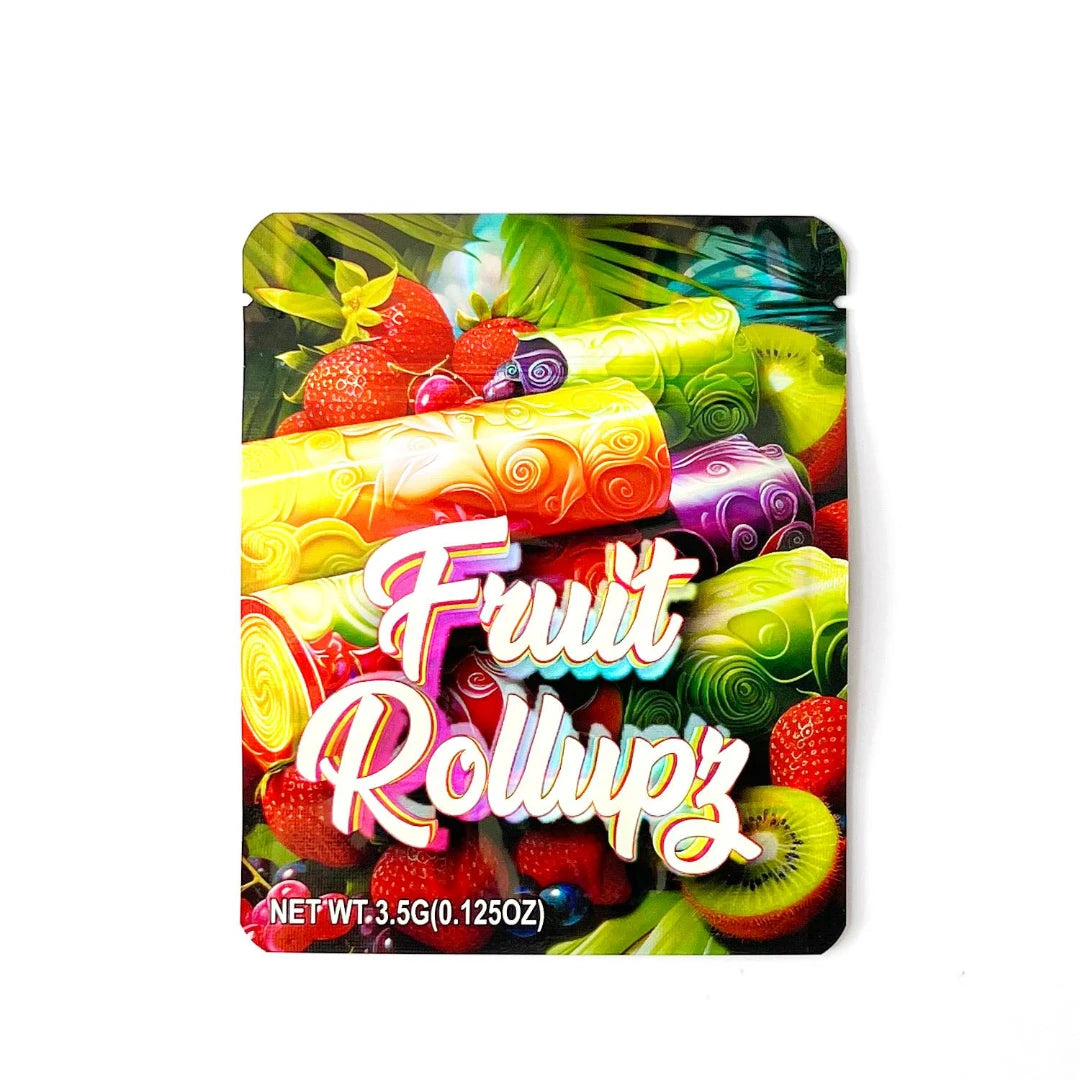 10pcs 3.5g Mylar Bags Fruit Roll Design Smell Proof Resealable Ziplock Stand Up Pouches for Candy Packaging