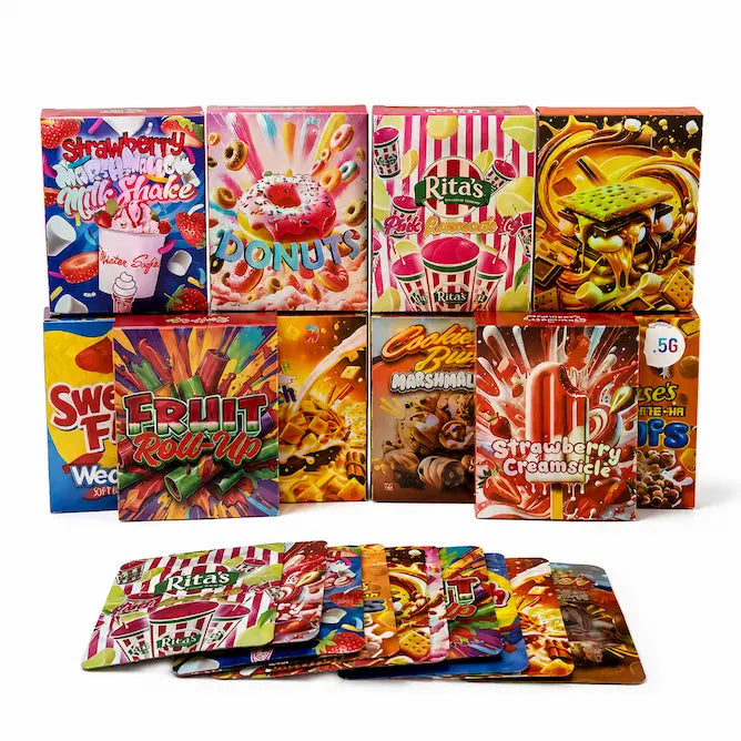 10 Pcs Mylar Bags With Boxes Mix Pack | 3.5g Resealable Ziplock Pouch with Paper Box Set