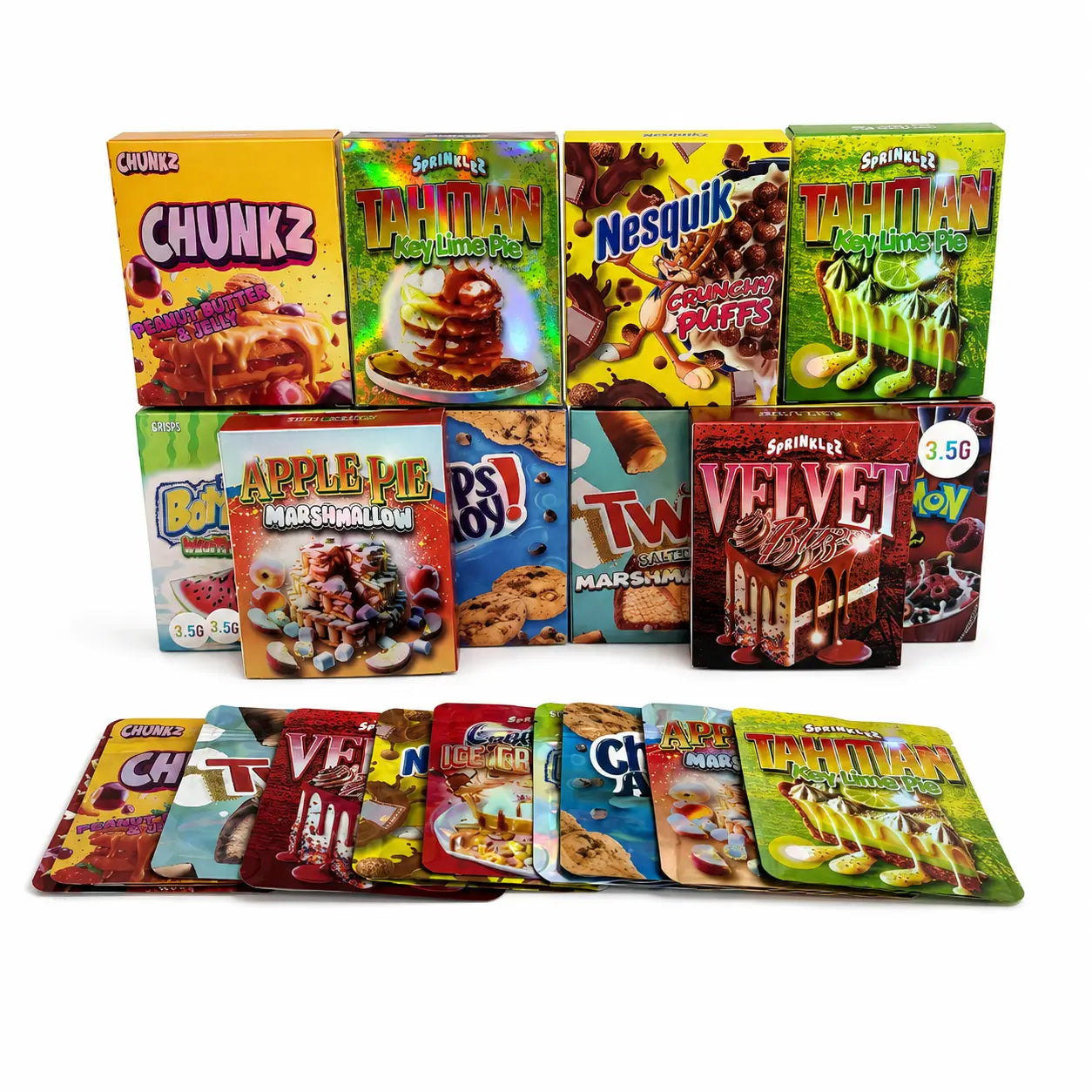 Dessert 3.5g Mylar Bags and Boxes Set | 10 Pack Empty PackagingMylar Bags