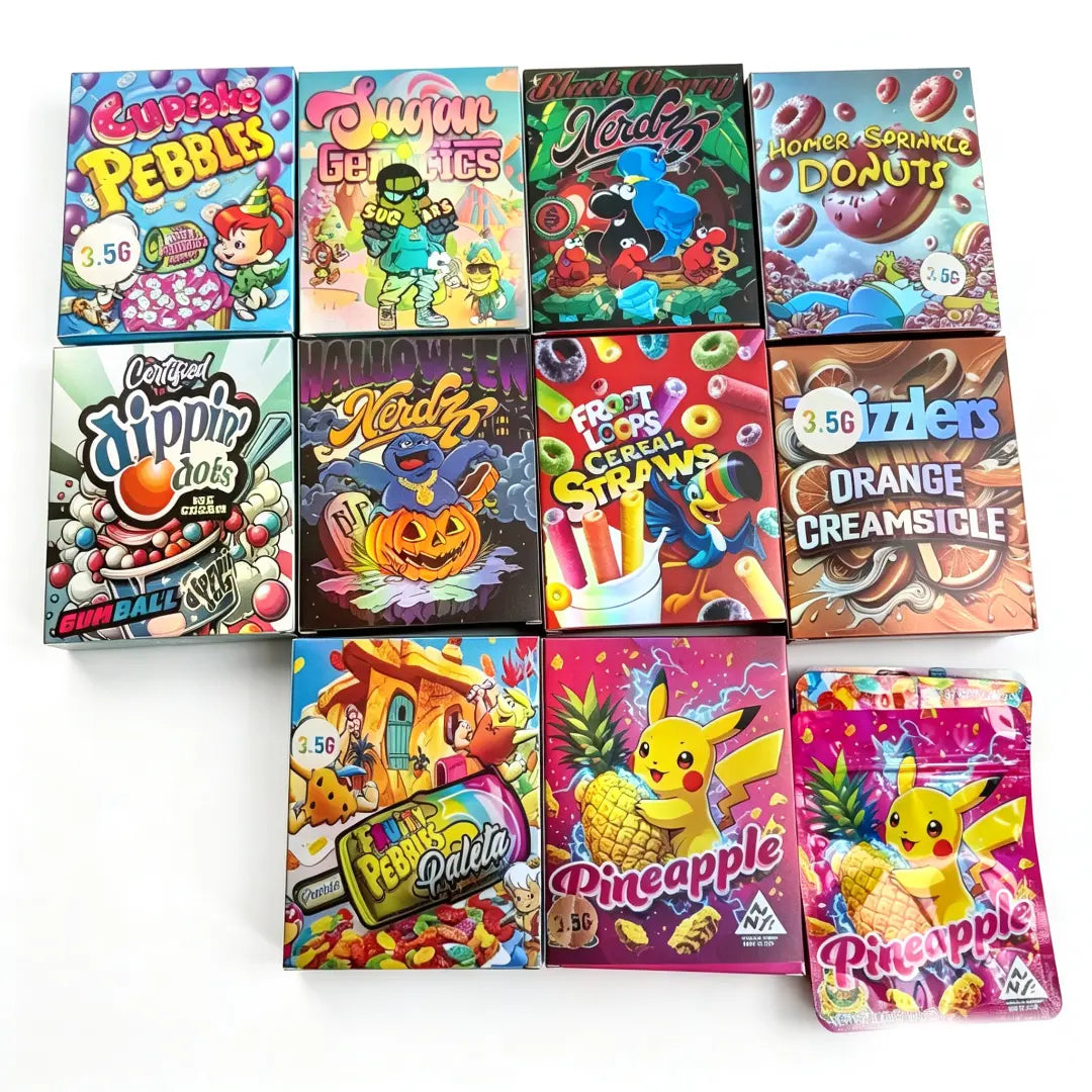 Mylar Bags and Boxes 3.5g Kit | 10 Pack Nostalgic CartoonMylar Bags