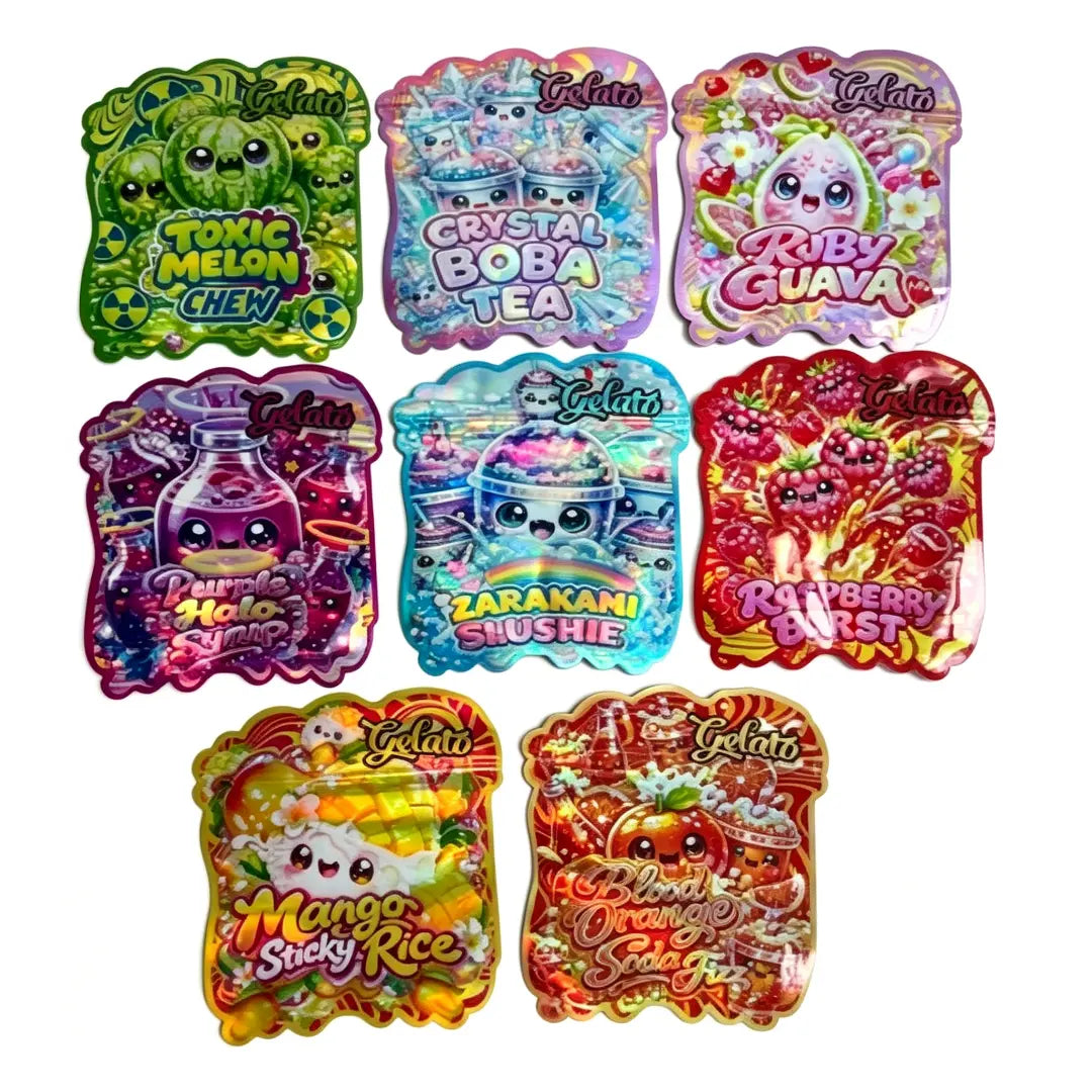 3.5G Die Cut Mylar Bags - 50-Pack Assorted Shape PouchesMylar Bags