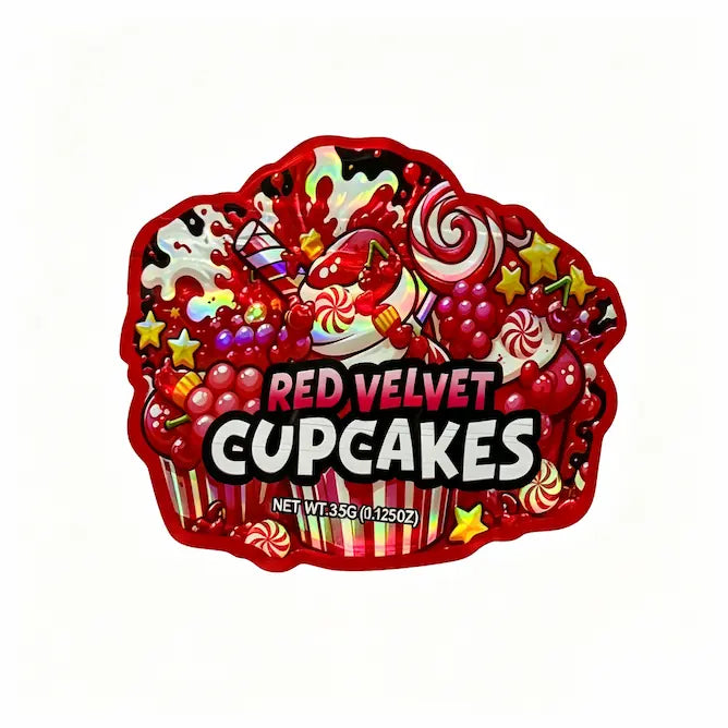 Die Cut Mylar Bags 3.5g - 50 Pcs Red Velvet Cupcakes Smell Proof BagsMylar Bags
